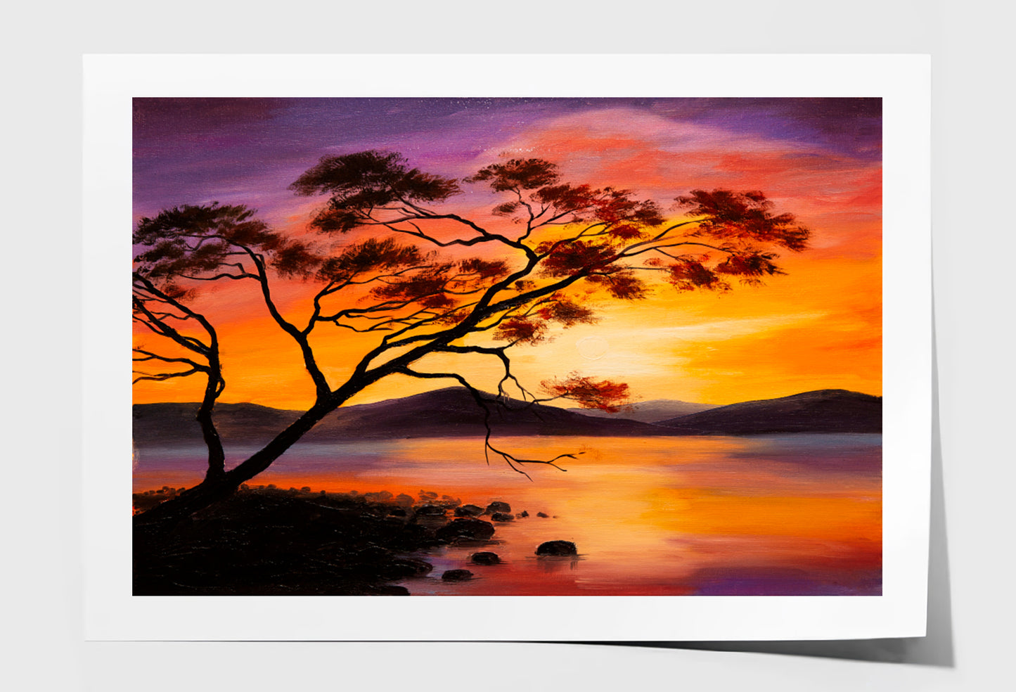 Sunset On The Lake, Abstract Art Oil Painting Limited Edition High Quality Print Unframed Roll Canvas None