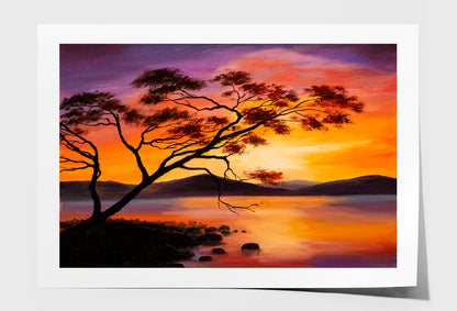 Sunset On The Lake, Abstract Art Oil Painting Limited Edition High Quality Print Unframed Roll Canvas None