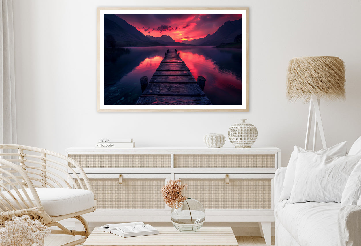 Dock Extending Into a Lake with a Sunset Home Decor Premium Quality Poster Print Choose Your Sizes