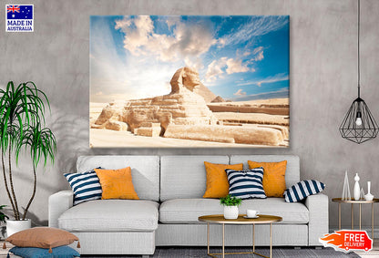 Sphinx Statue in Front of a Pyramid, Egypt Wall Art Decor 100% Australian Made