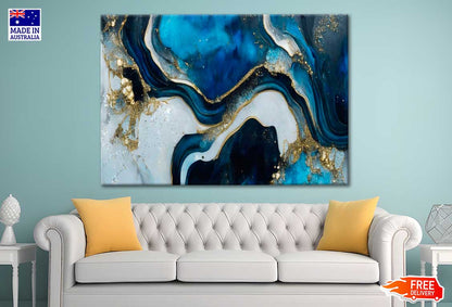 Blue White And Gold Abstract Print 100% Australian Made