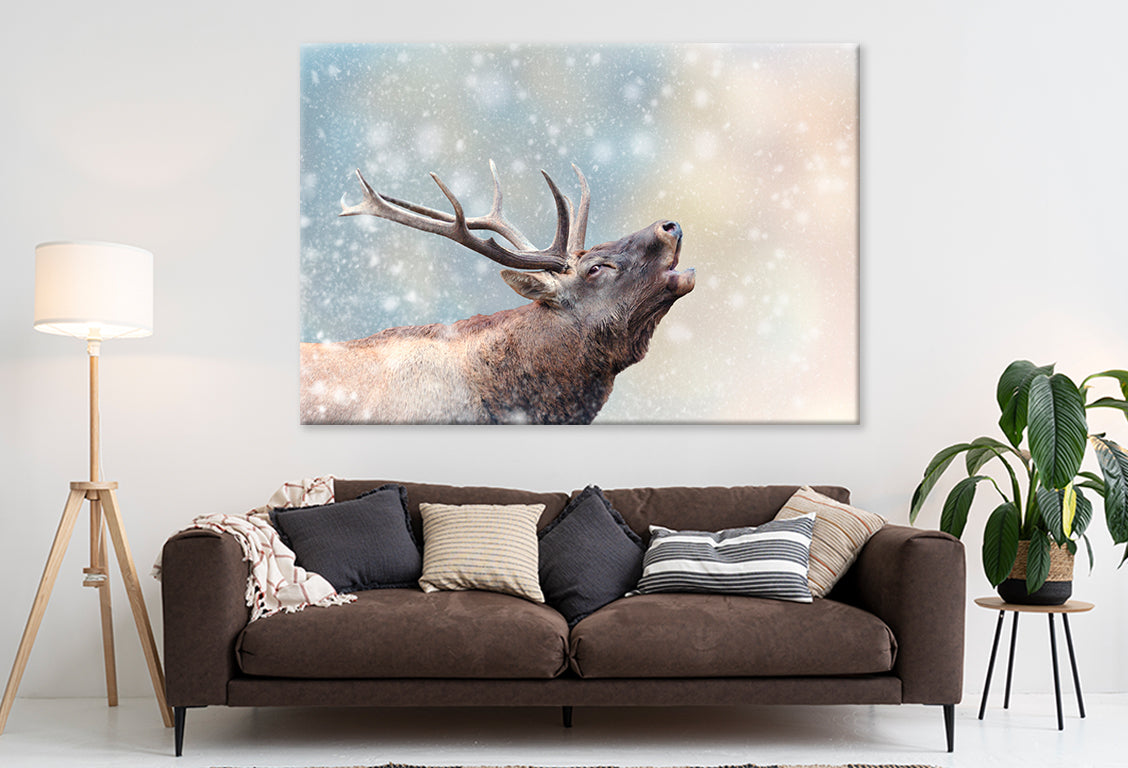 Deer in Snow Winter Wonderland Wall Art Decor 100% Australian Made