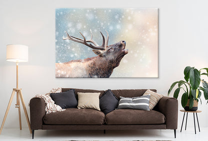 Deer in Snow Winter Wonderland Wall Art Decor 100% Australian Made