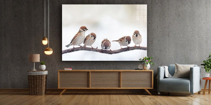 Sparrow Birds on Branch UV Direct Aluminum Print Australian Made Quality