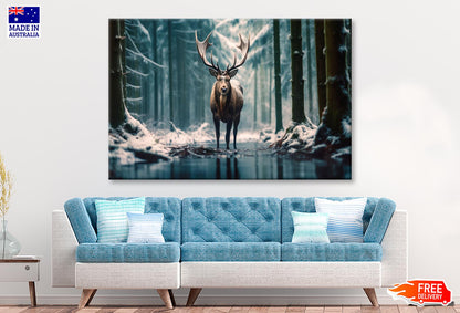 Moose In the Snow Forest  Wall Art Decor 100% Australian Made