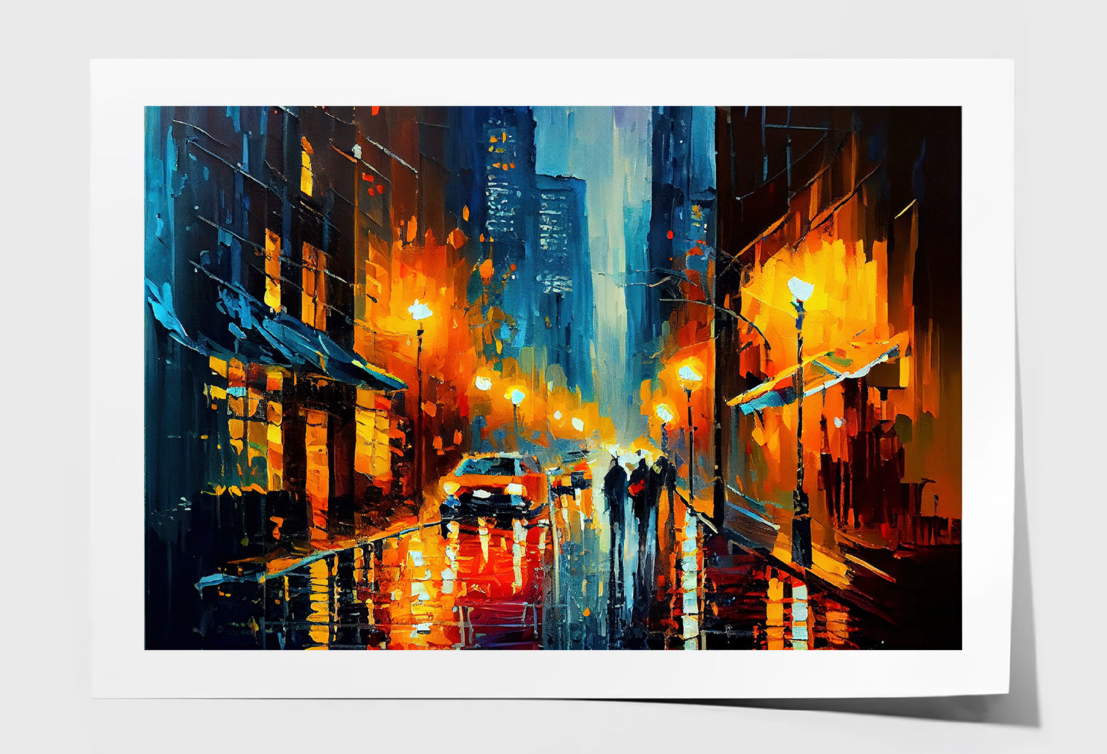 People Walking in City Street Night Oil Painting Wall Art Limited Edition High Quality Print Unframed Roll Canvas None