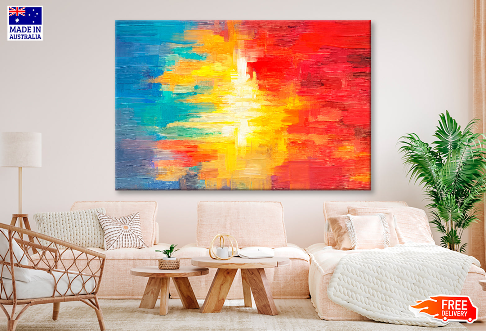 Yellow & Red Colorful Abstract Oil Painting Wall Art Limited Edition High Quality Print