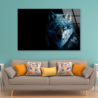 Wolf With Blue Eyes in The Dark Acrylic Glass Print Tempered Glass Wall Art 100% Made in Australia Ready to Hang