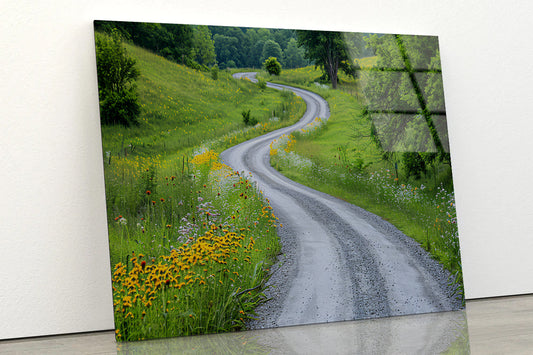 Road with Flowers & Trees Acrylic Glass Print Tempered Glass Wall Art 100% Made in Australia Ready to Hang