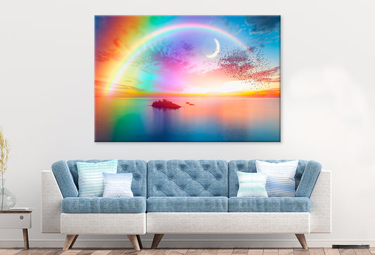 Rainbow Over Calm Sea at Dusk Wall Art Decor 100% Australian Made