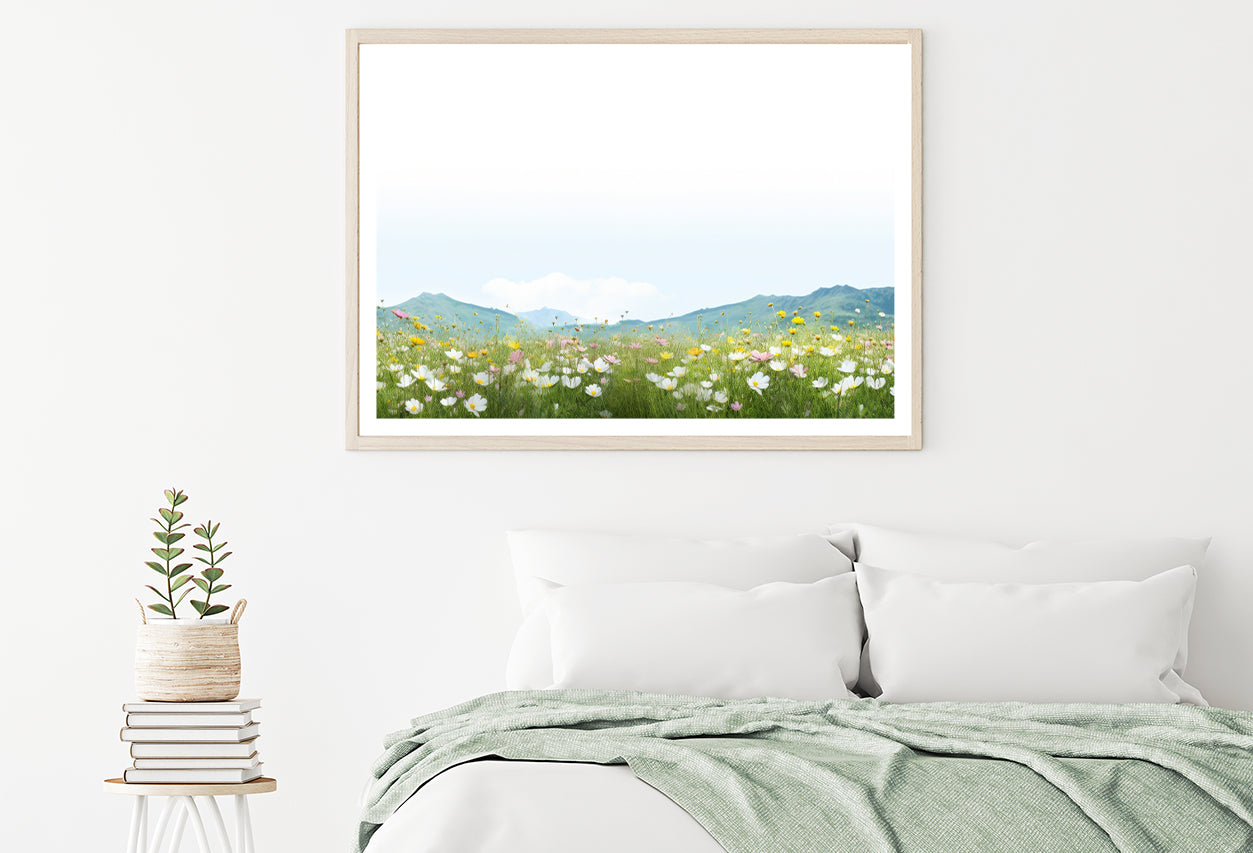 Flower Meadow Grassland with Mountains Home Decor Premium Quality Poster Print Choose Your Sizes