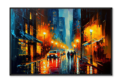 People Walking in City Street Night Oil Painting Wall Art Limited Edition High Quality Print Canvas Box Framed Black