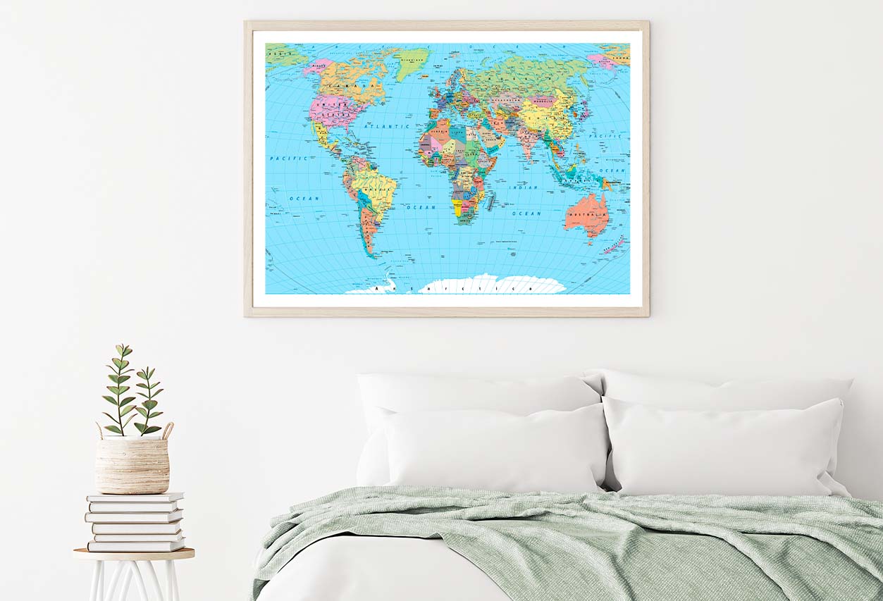 World Map Borders, Countries, Roads and Cities Home Decor Premium Quality Poster Print Choose Your Sizes