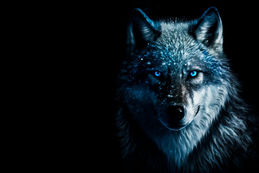 Wolf With Blue Eyes in The Dark Home Decor Premium Quality Poster Print Choose Your Sizes