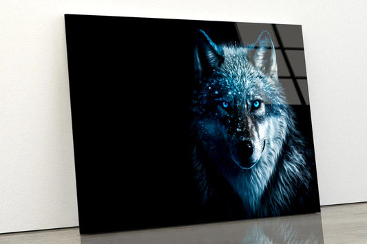 Wolf With Blue Eyes in The Dark Acrylic Glass Print Tempered Glass Wall Art 100% Made in Australia Ready to Hang