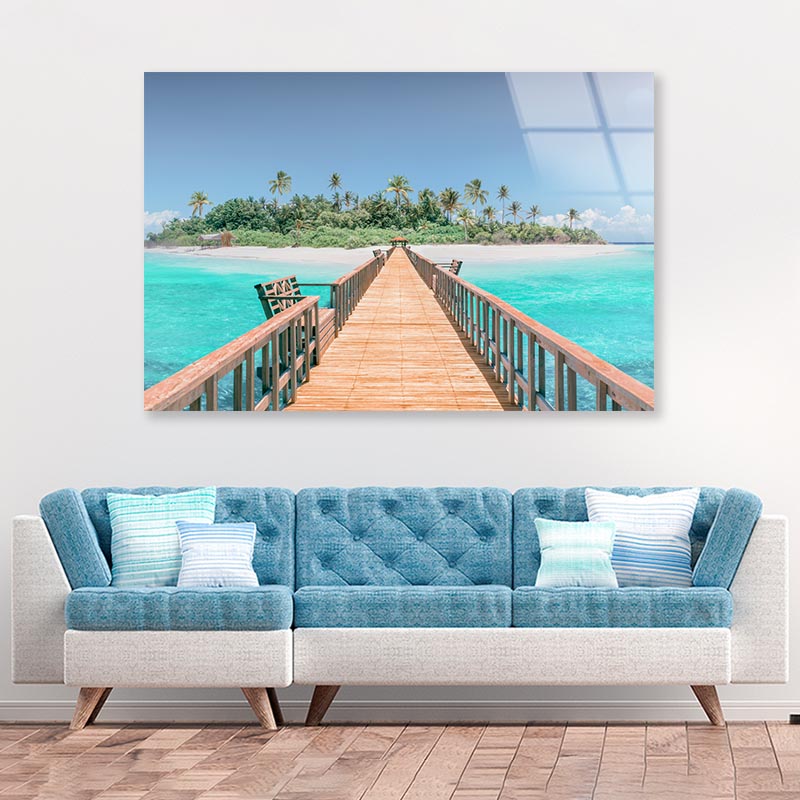 Tropical Destination - Maldives - Pier for Paradise Acrylic Glass Print Tempered Glass Wall Art 100% Made in Australia Ready to Hang