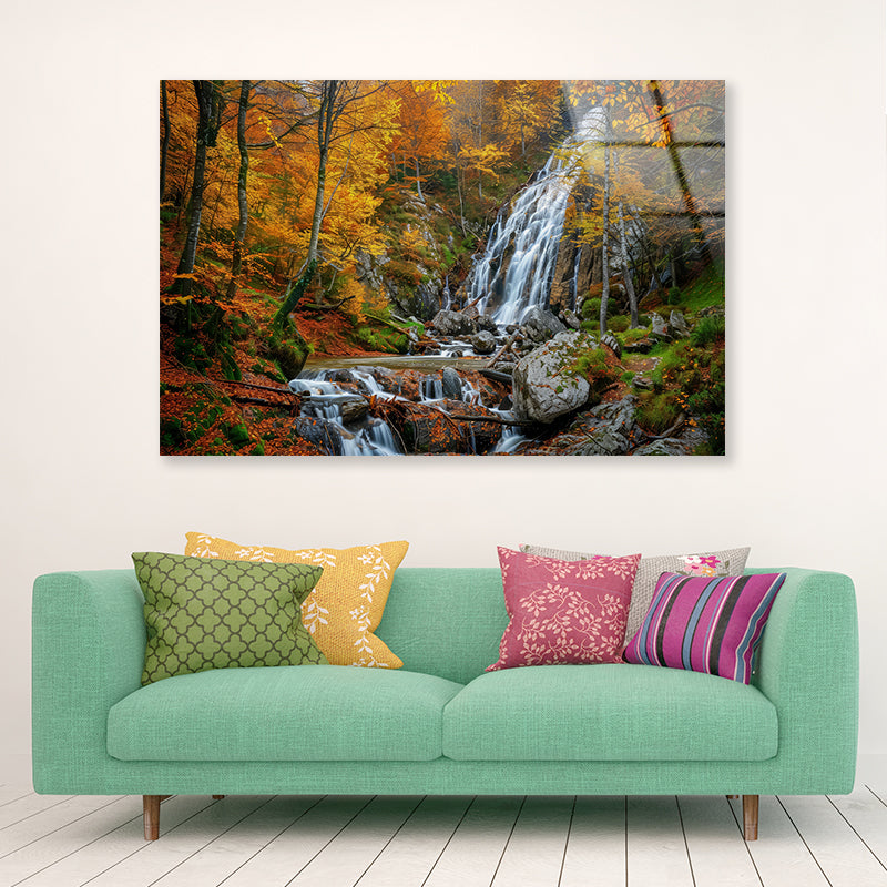 Waterfall in a Forest with Trees Acrylic Glass Print Tempered Glass Wall Art 100% Made in Australia Ready to Hang