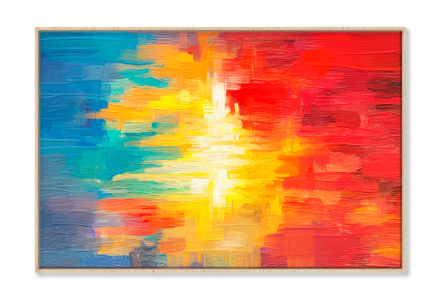 Yellow & Red Colorful Abstract Oil Painting Wall Art Limited Edition High Quality Print Canvas Box Framed Natural