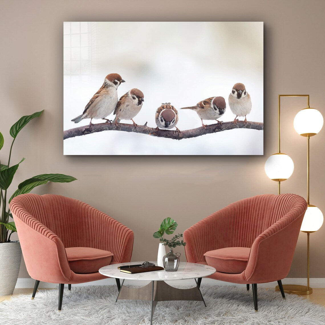 Sparrow Birds on Branch UV Direct Aluminum Print Australian Made Quality