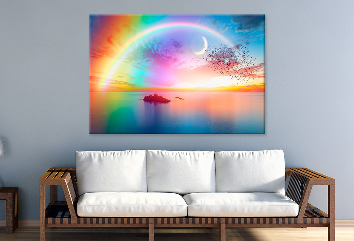 Rainbow Over Calm Sea at Dusk Wall Art Decor 100% Australian Made