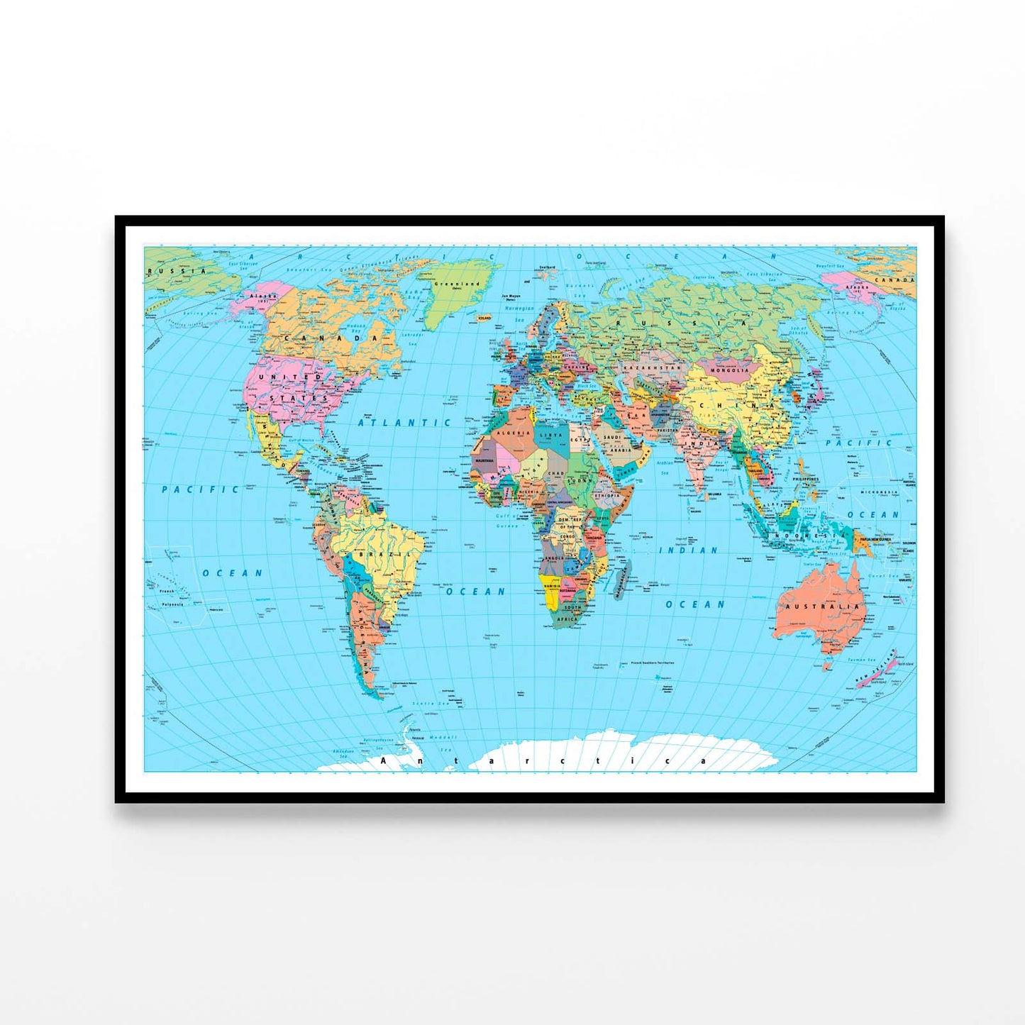 World Map Borders, Countries, Roads and Cities Home Decor Premium Quality Poster Print Choose Your Sizes