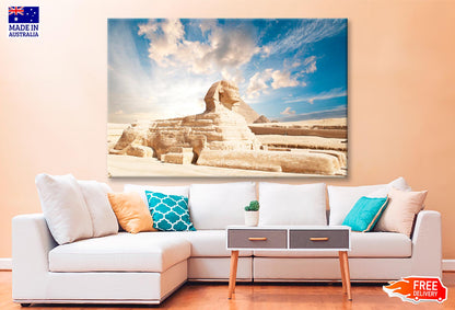 Sphinx Statue in Front of a Pyramid, Egypt Wall Art Decor 100% Australian Made