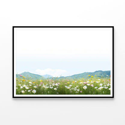 Flower Meadow Grassland with Mountains Home Decor Premium Quality Poster Print Choose Your Sizes