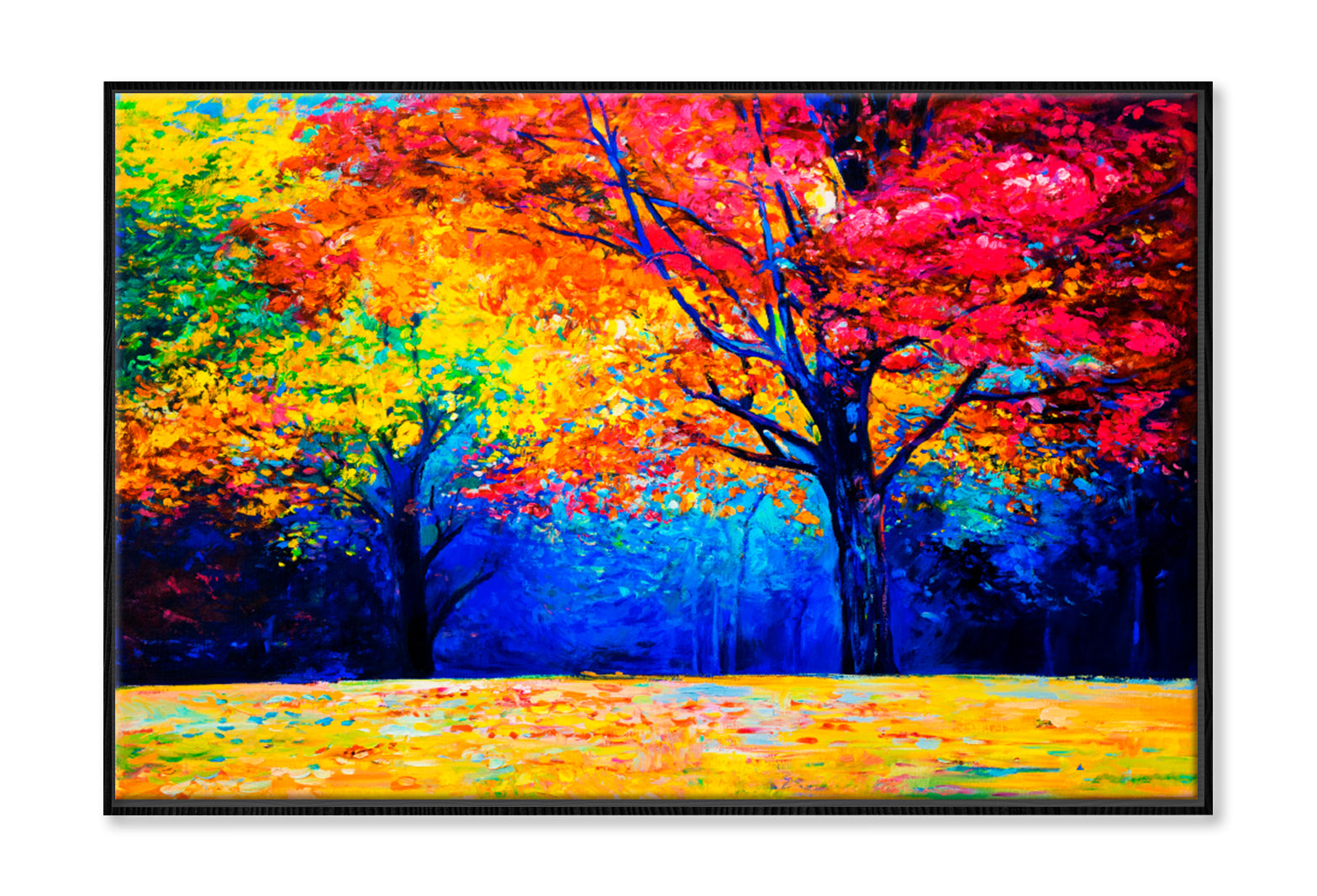 Autumn Tree Forest Oil Painting Wall Art Limited Edition High Quality Print Canvas Box Framed Black