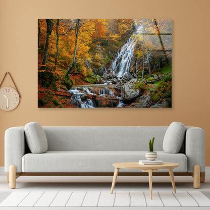 Waterfall in a Forest with Trees Acrylic Glass Print Tempered Glass Wall Art 100% Made in Australia Ready to Hang