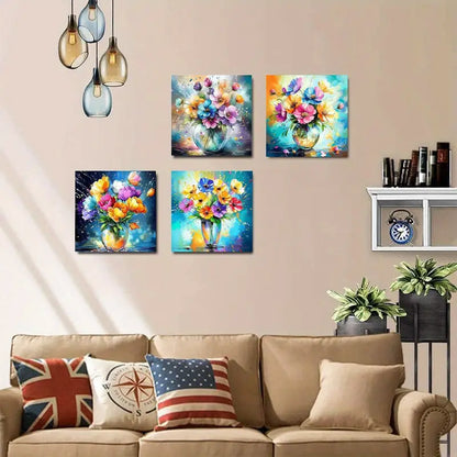 4pcs  Splash Ink Floral Design Elegant e Wall Art Canvas Framed