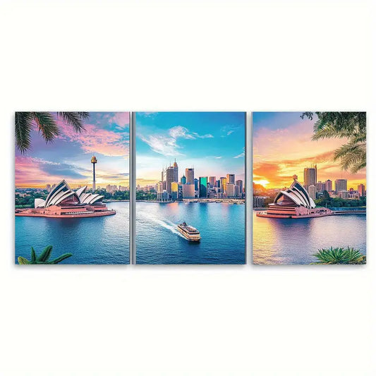 3pcs Melbourne Perth Sydney Travel Australia Wall Art Set Canvas Framed 60x90cm - High Quality Print 100% Australian Made Wall Canvas Ready to Hang