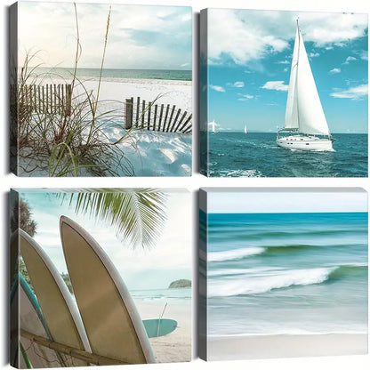 4pcs  The Blue Sea Picture Painting Wall Art Canvas Framed