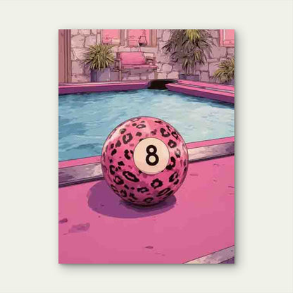 Featuring a Pink Leopard Print Eight Ball 40x60cm Metal Print Ready to Hang