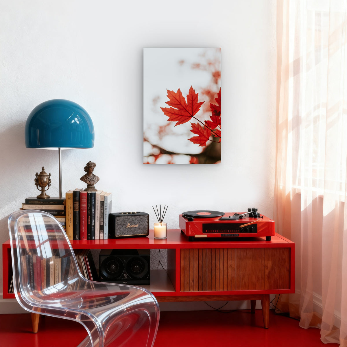 Vibrant Red Maple Leaf 60x90cm Metal Print Ready to Hang
