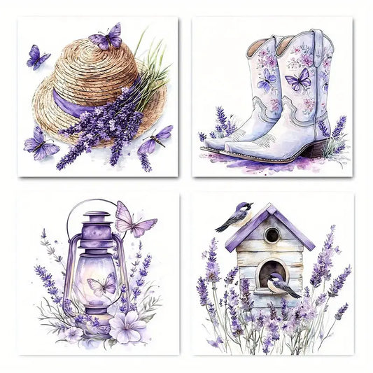 4pcs Purple lavender room midnight   Wall Art Canvas Framed