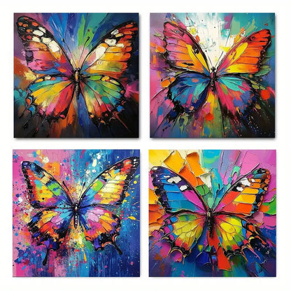 4pcs Vibrant Abstract Butterfly Wall Art Canvas Framed