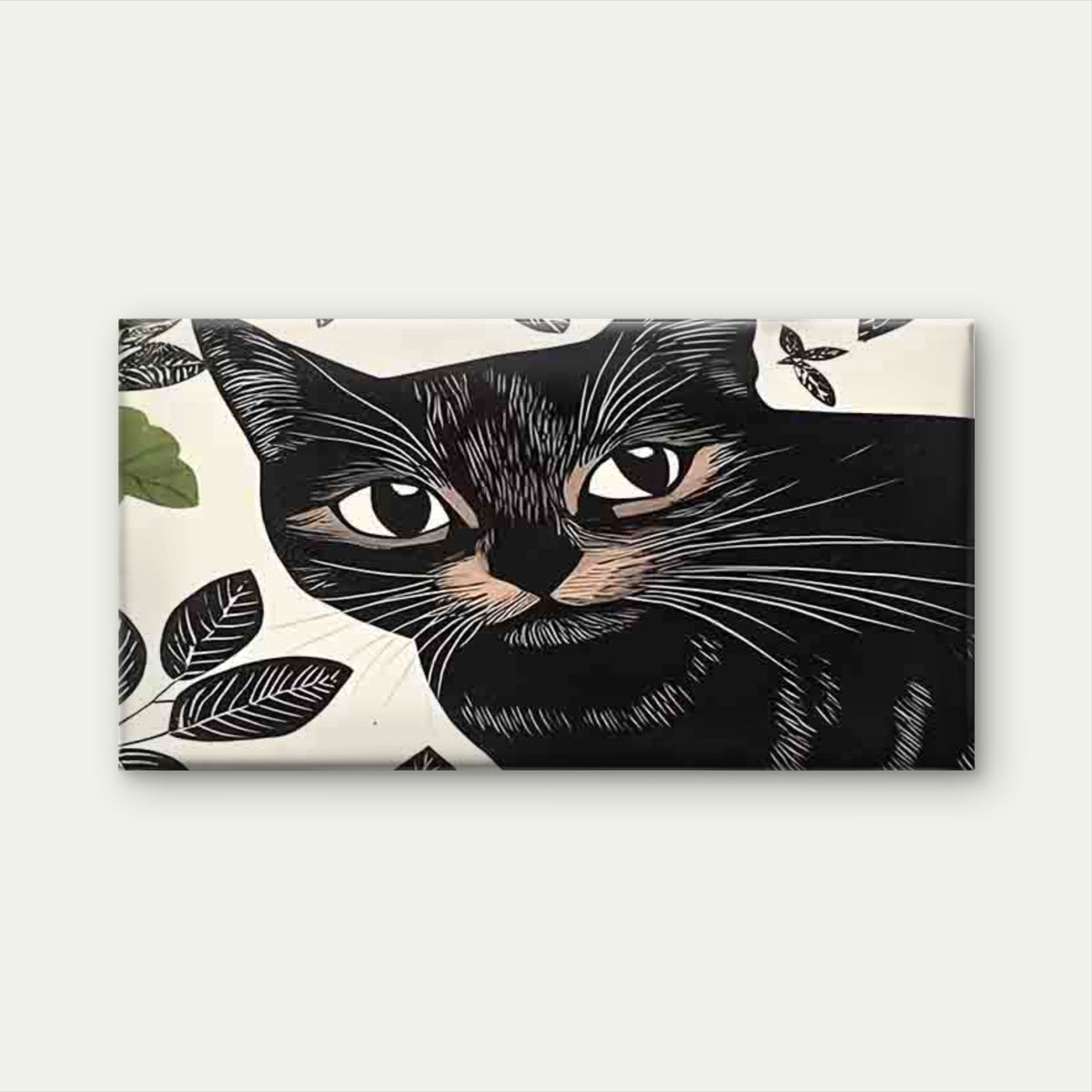 Black Cat And Leaf Pattern Wall Art Canvas Office Home Room Framed 120x60cm
