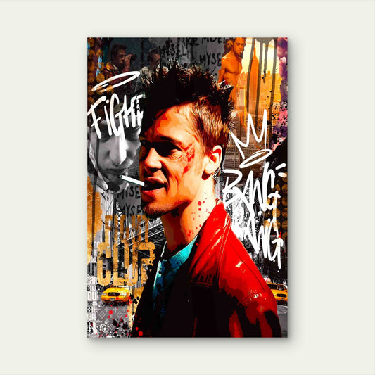 Red Jacket Portrait Urban Graffiti Collage 60x90cm Metal Print Ready to Hang