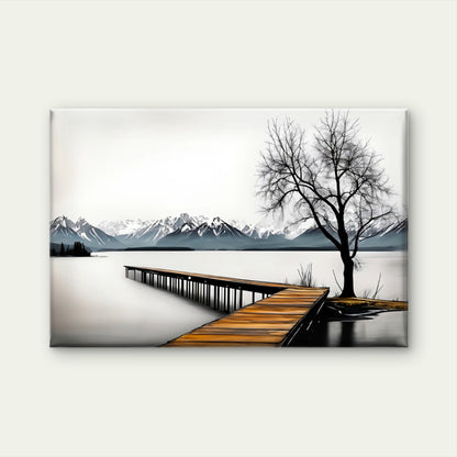 Black And White Wooden Pier Tree Lake Wall Art Decor 100% Australian Made