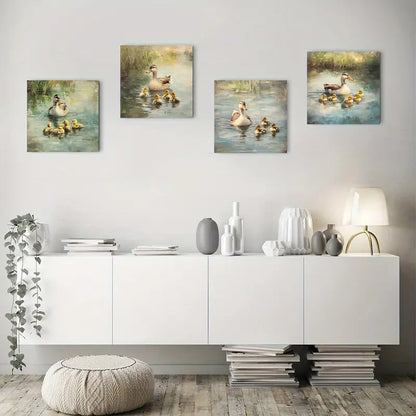 4pcs Duck Animal Painting Wall Art Canvas Framed
