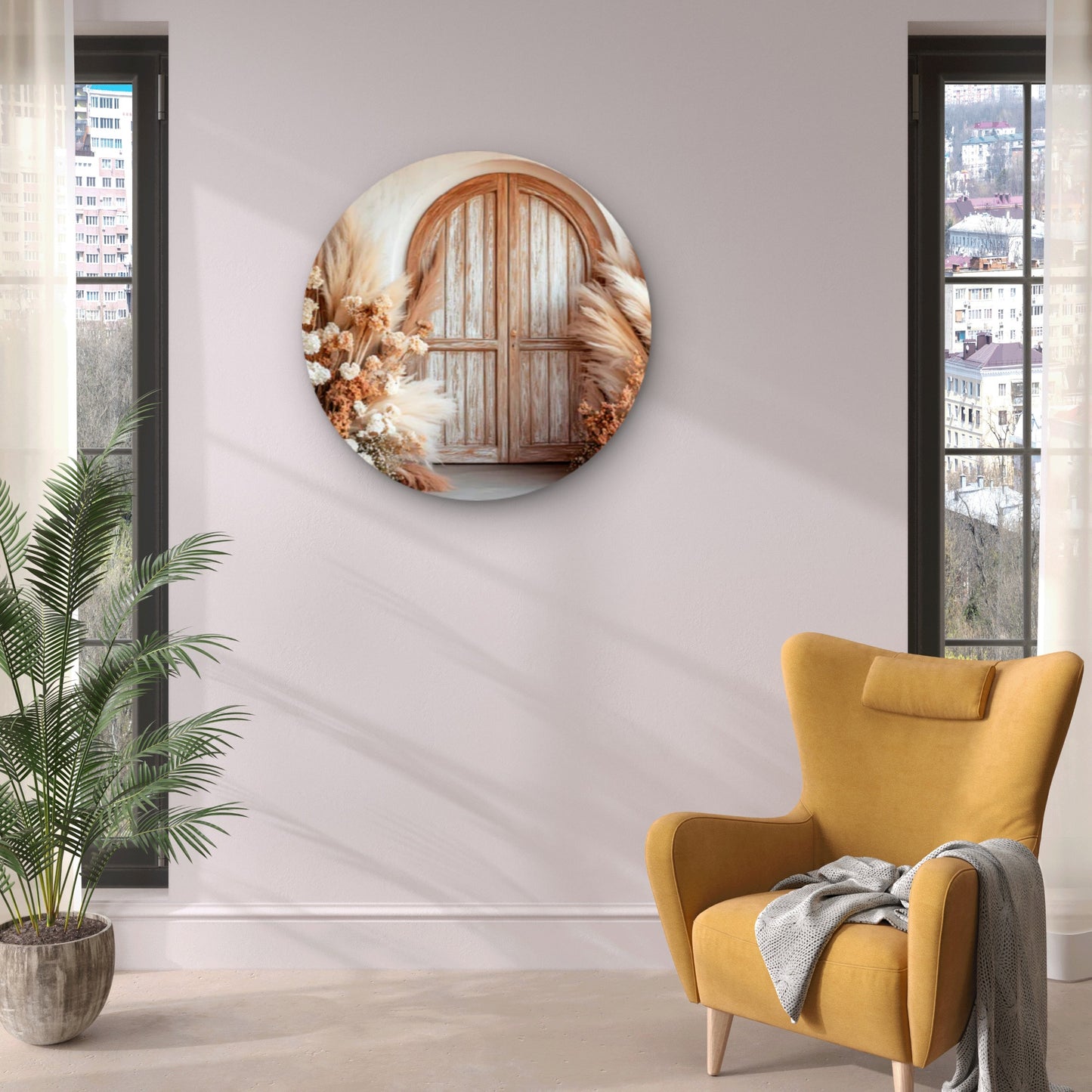 Neutral Colored Door Front Glod Flowers Acrylic Glass Rounded Print Tempered Glass Wall Art 100% Made in Australia Ready to Hang