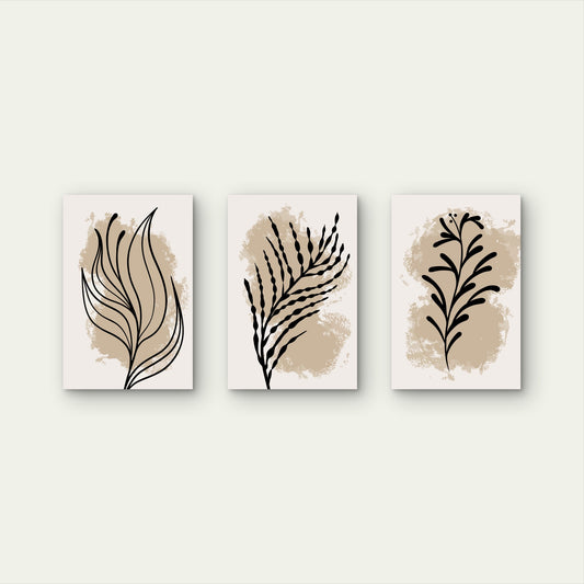 3pcs Modern Earthy Terracotta Brown Floral Triptych Wall Art Set Canvas Framed 50x70cm - High Quality Print 100% Australian Made Wall Canvas Ready to Hang