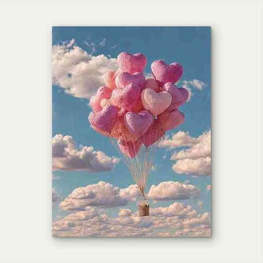 Romantic Heart-Shaped Balloons in The Sky 60x90cm Metal Print Ready to Hang