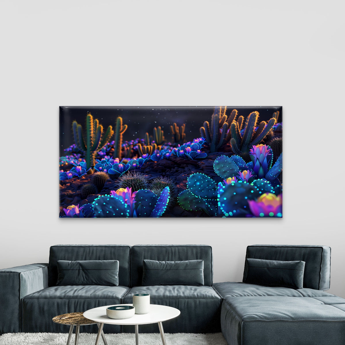 Neon Desert Flower Garden Wall Art Canvas Office Home Room Framed 120x60cm