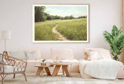 Walking Path through Meadow Grassland with Trees Home Decor Premium Quality Poster Print Choose Your Sizes