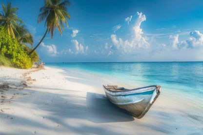 Tropical Beach with Old Wooden Boat Home Decor Premium Quality Poster Print Choose Your Sizes