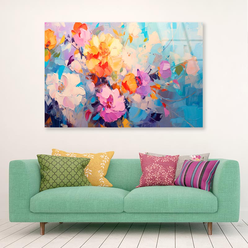 Spring Flower Abstract Colorful Oil  Acrylic Glass Print Tempered Glass Wall Art 100% Made in Australia Ready to Hang