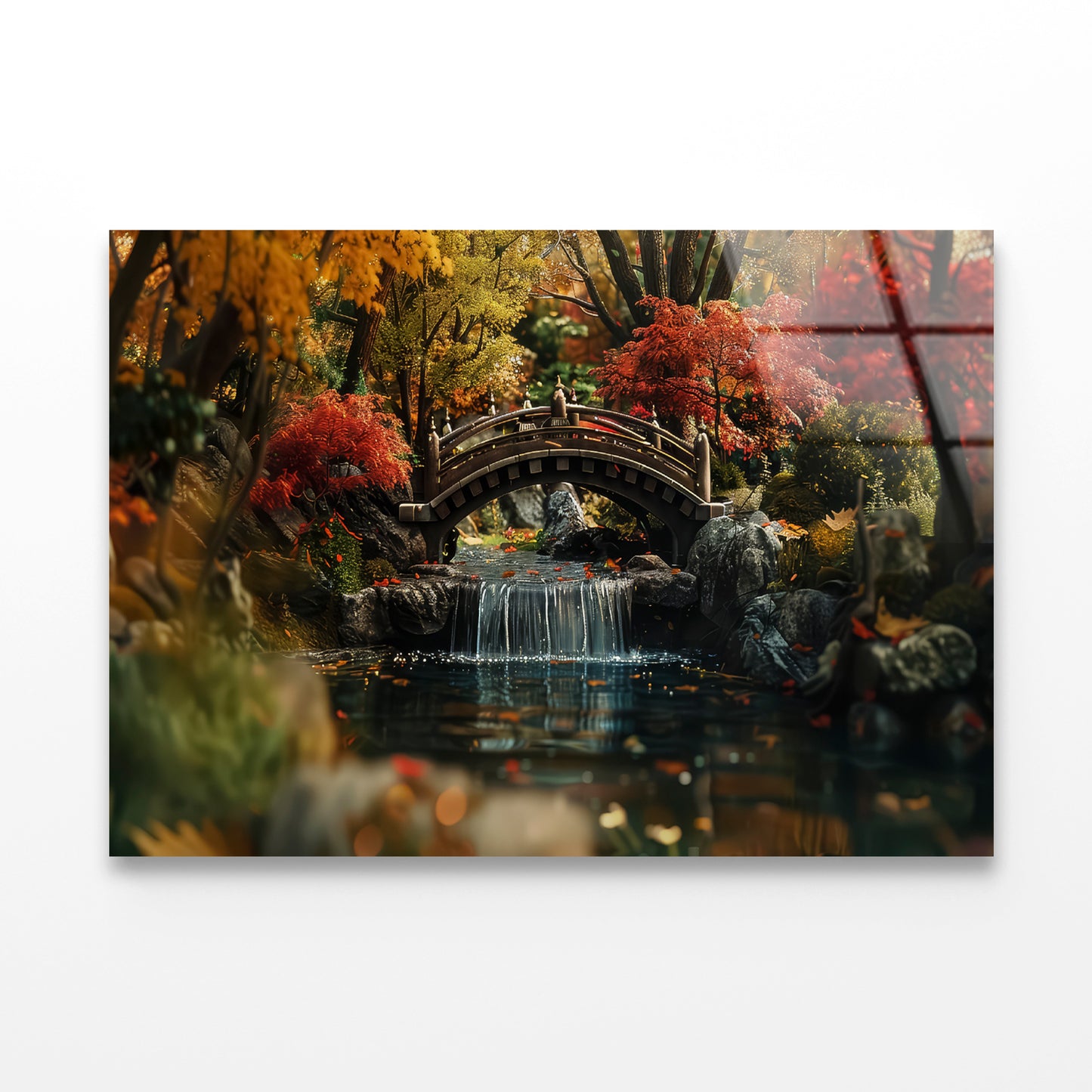 Bridge Over a River with a Waterfall and Trees Acrylic Glass Print Tempered Glass Wall Art 100% Made in Australia Ready to Hang