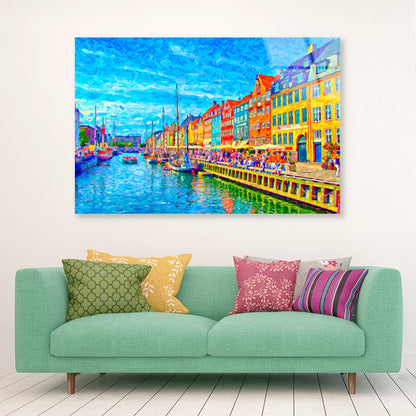 Digital Painting of Nyhavn in Denmark Acrylic Glass Print Tempered Glass Wall Art 100% Made in Australia Ready to Hang