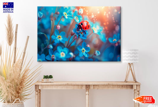 Ladybug Perched on A Vibrant Flower Wall Art Decor 100% Australian Made